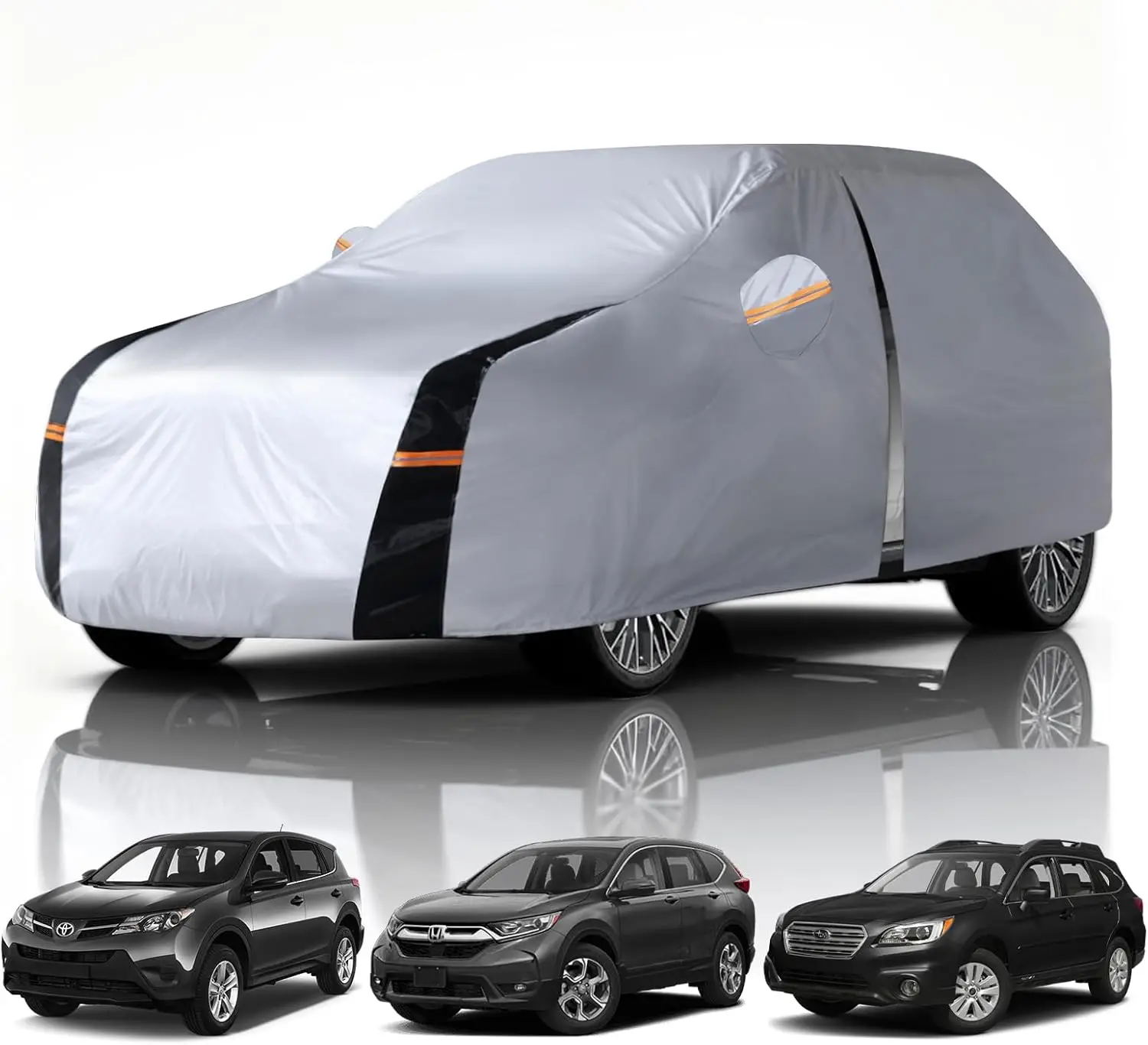 

Waterproof All-Weather SUV Car Cover with 10 Layers, Custom Fit for RAV4, CR-V, Rogue, Equinox. Includes Towel and Storage Bag.