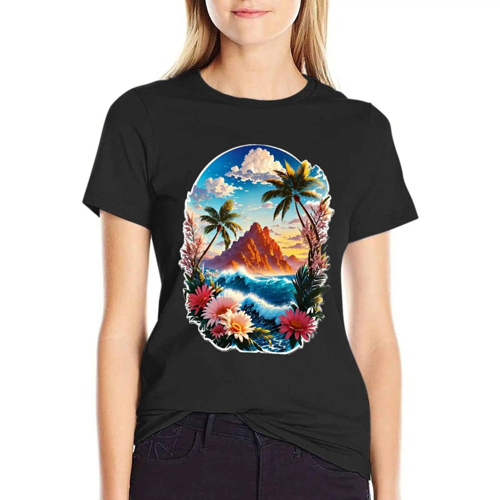 mountain and sea landscape T-Shirt blanks lady clothes summer clothes for Women