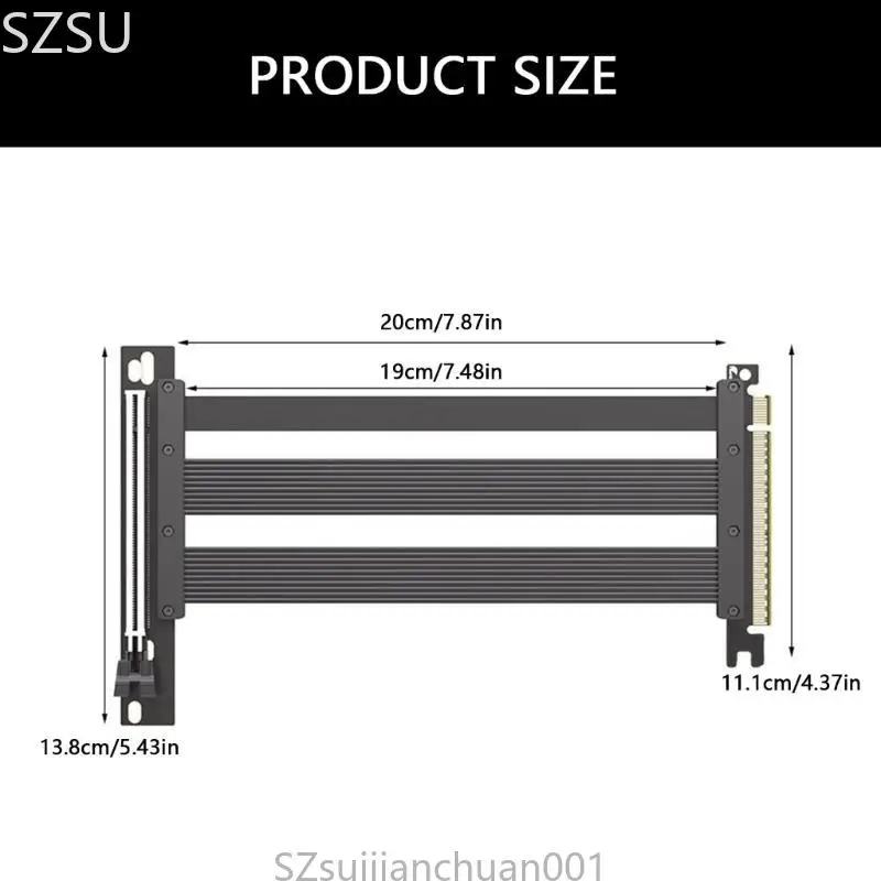 SZSU Duurzaamheid PCIe5.0 X16 Risers Cable GPU Extension Cable voor grafische afbeeldingen, 20 lang met Plugs en