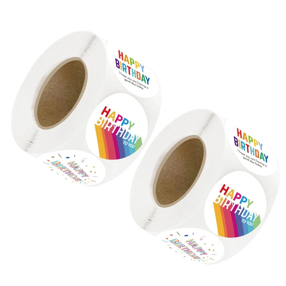 

2 Rolls Birthday Stickers for Kids Sealing Cartoon Adorable DIY Coated Paper Gift Wrapping Child Label