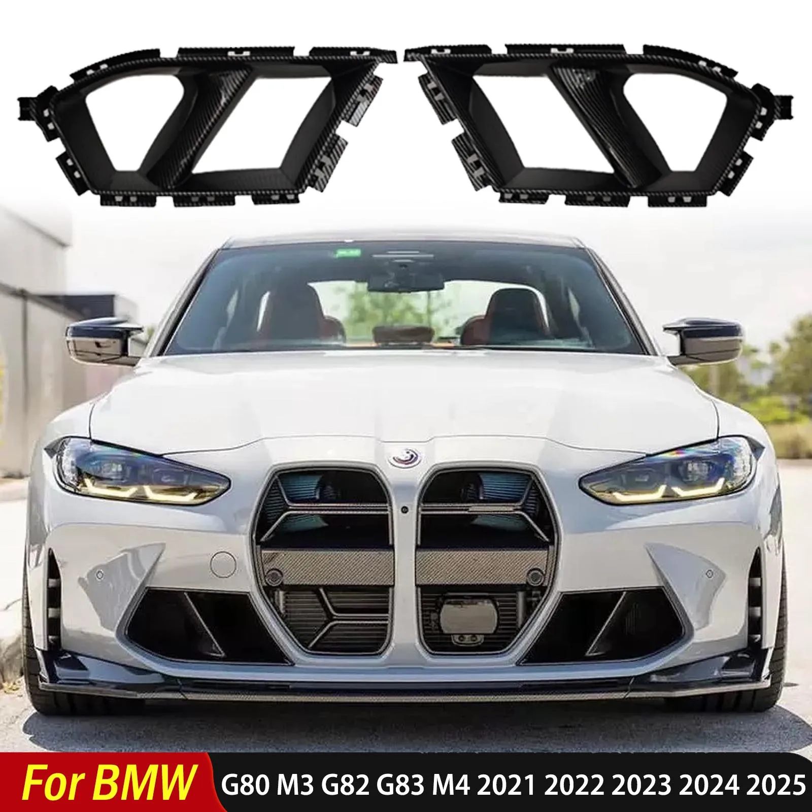 

For BMW G80 M3 G82 G83 M4 2021 2022 2023 2024 2025 Front Bumper Side Air Vent Trim Fog Light Lamp Hood Intake Frame Cover Grille