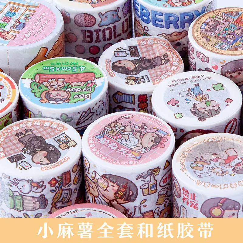 Small mochi hand account tape whole roll set girl cartoon cute character hand account material meat ball wind diy sticker