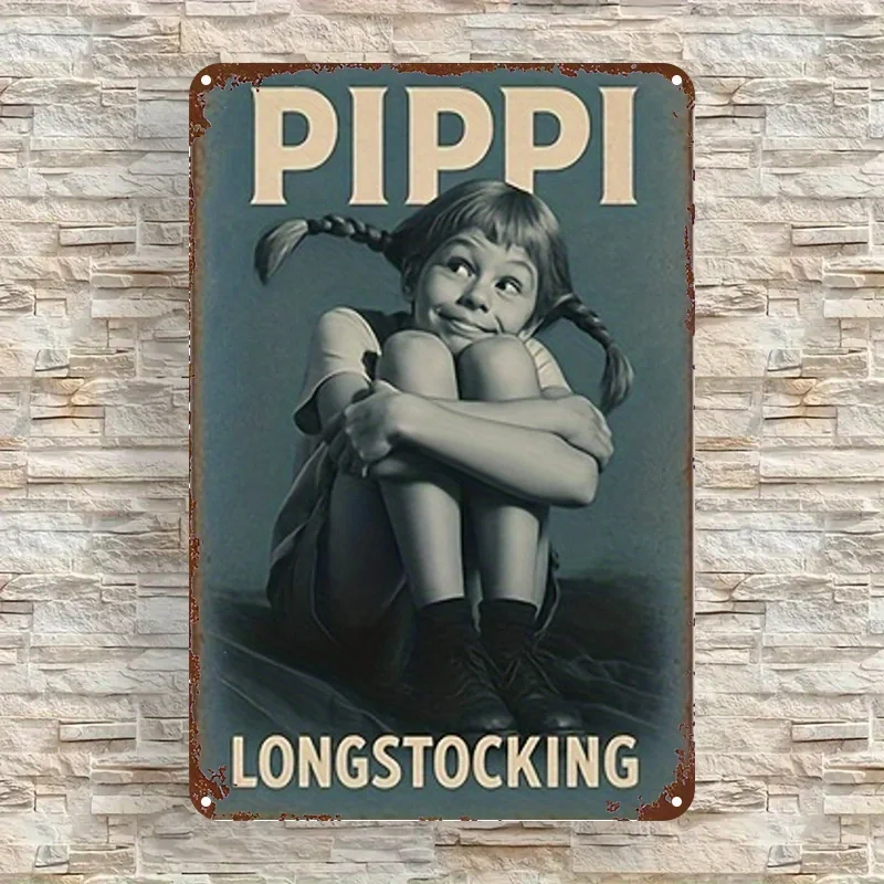 Plaque Murale Métallique Rétro Vintage Pippi Longstocking Haute Définition pour Décoration Murale Maison, Chambre d'Enfant, Salon, Bar ou Caverne d'Homme