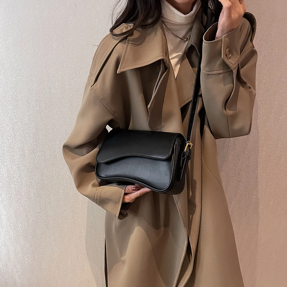 Vintage Shoulder Bag PU Leather Armpit Purses Ladies Solid Color Crossbody Bag Luxury Designer Satchel Casual Handbags for Women