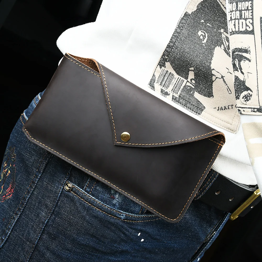 AIGUONIU Fashion High Quality Genuine Leather Waist Bag Retro Pouch Crazy Horse Cowhide Design Waist Pack Bag Phone Belt Pouch