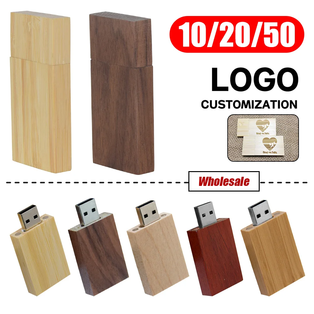 

10/20/50pcs lot Free Personalized Customization Wooden Flash Drive Pendrive 4GB 8GB 16GB 32GB 64GB 128GB USB 2.0 Wedding Gift