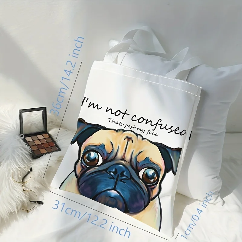 قطعة واحدة، حقيبة يد كاجوال مطبوعة بنمط الكلب، حقيبة ظهر عصرية قابلة لإعادة الاستخدام، حقيبة يد متعددة الوظائف، حقيبة تسوق قماشية