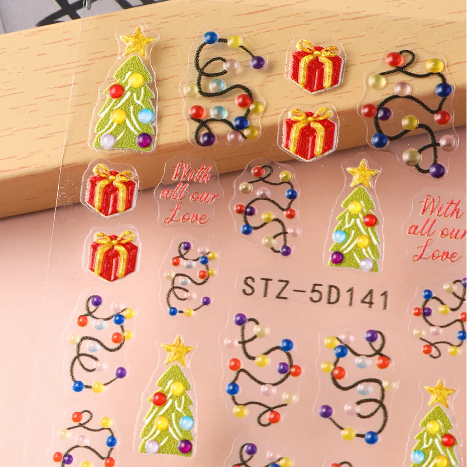 1/2 قطعة شرائط ضوء عيد الميلاد الملونة مسمار الفن ملصقات شجرة عيد الميلاد الخضراء مع الشارات هدية حمراء DIY بها بنفسك مانيكير نصائح الديكور