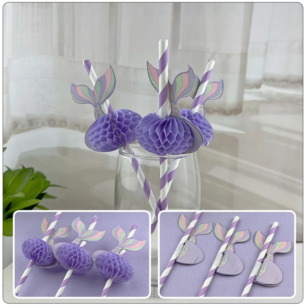 

50 Pcs Party Supplies Paper Straws Drinking for Violet Festival Decorative Banquet