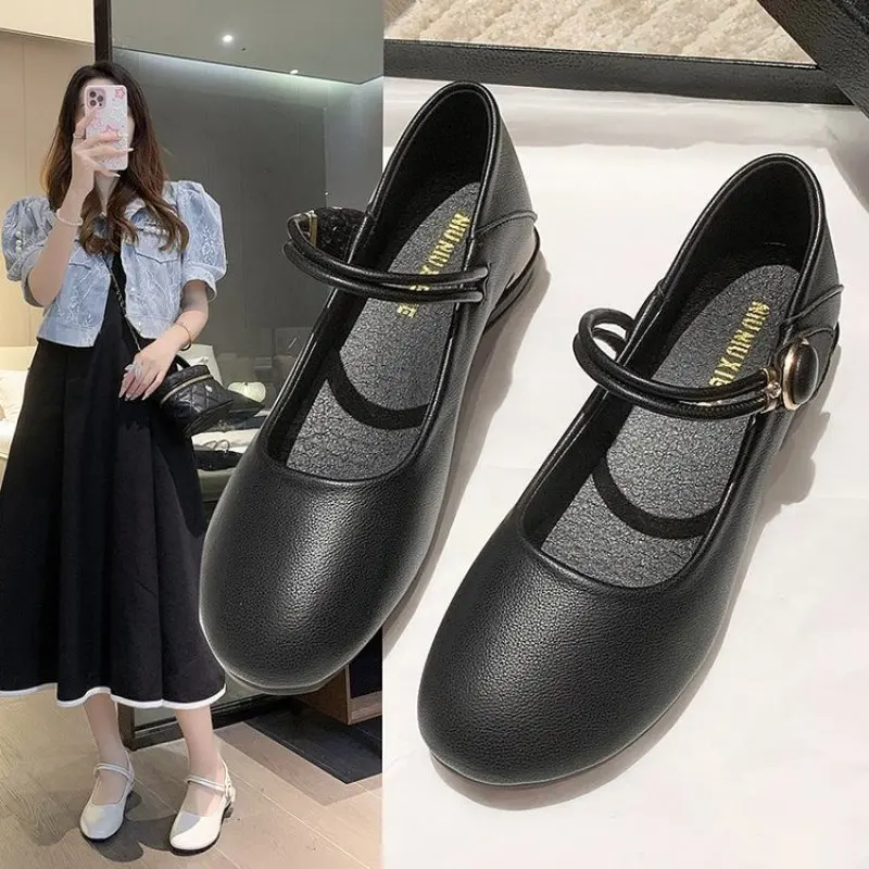 Fashion Comfort Soft Bottom Flat Shoes Women 2023 Buckle Strap Pu Leather Ballet Flats Woman Elegant Low Heels Mary Janes Mujer