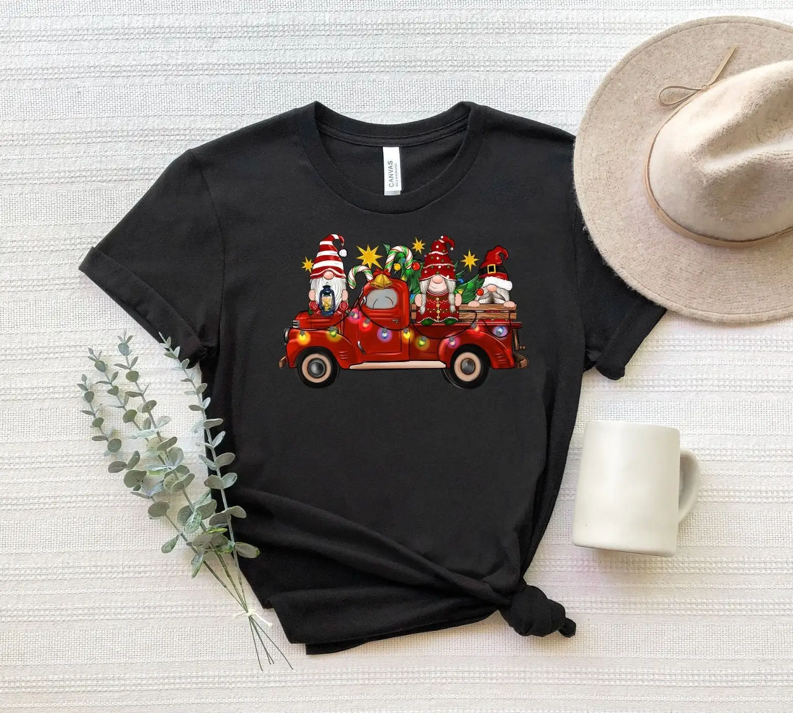 Gnomes Old Red Truck T Shirt Cute Christmas Funny Holiday Winter