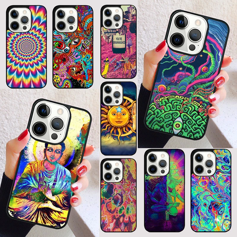 Hippie Trippy Psychedelic Message Abstract cover For iPhone 15 16 13 12 11 14 Pro Max Mini Max SE 2020 7 8 6S Plus Phone Case