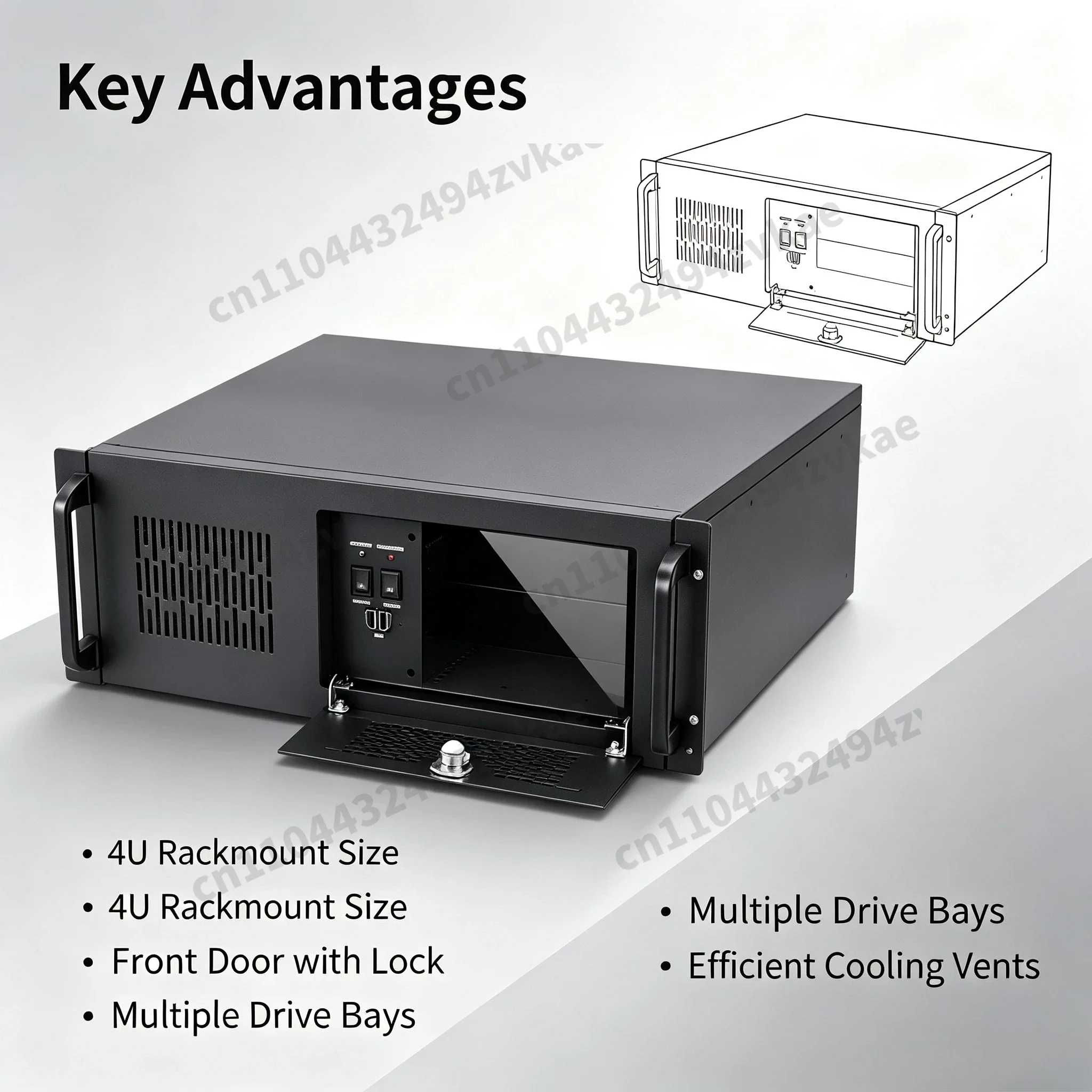 4U Rack Mount Server Chassis, Multi Hard Disk Bay Industrial Control Case, Rack Mount Monitoring Storage Workstation Computer