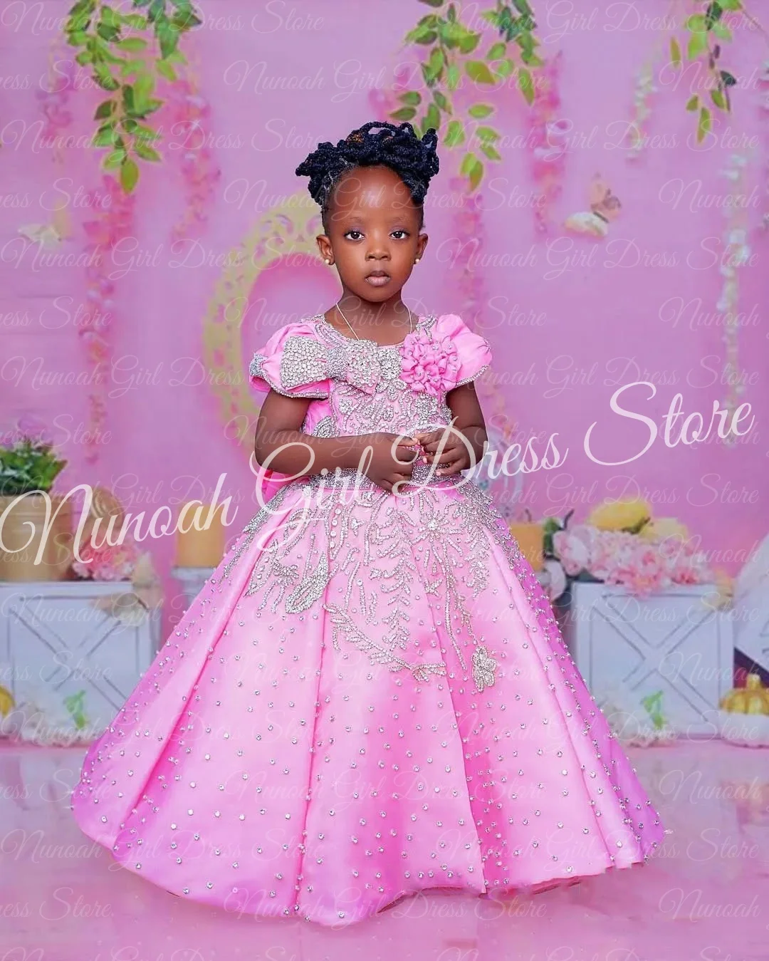 Vestidos florais rosa para casamento, com laço de cristal, apliques, vestido para sessão de fotos, primeira comunhão, personalizado