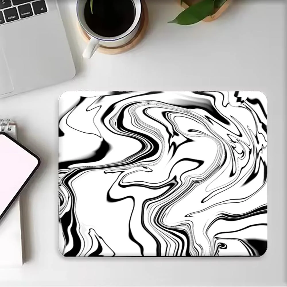 Small Rectangle MousePad Black White Liquid Marble Swirl Abstract Print NonSlip Rubber Desk Mat PC  Office Aesthetic Accessory