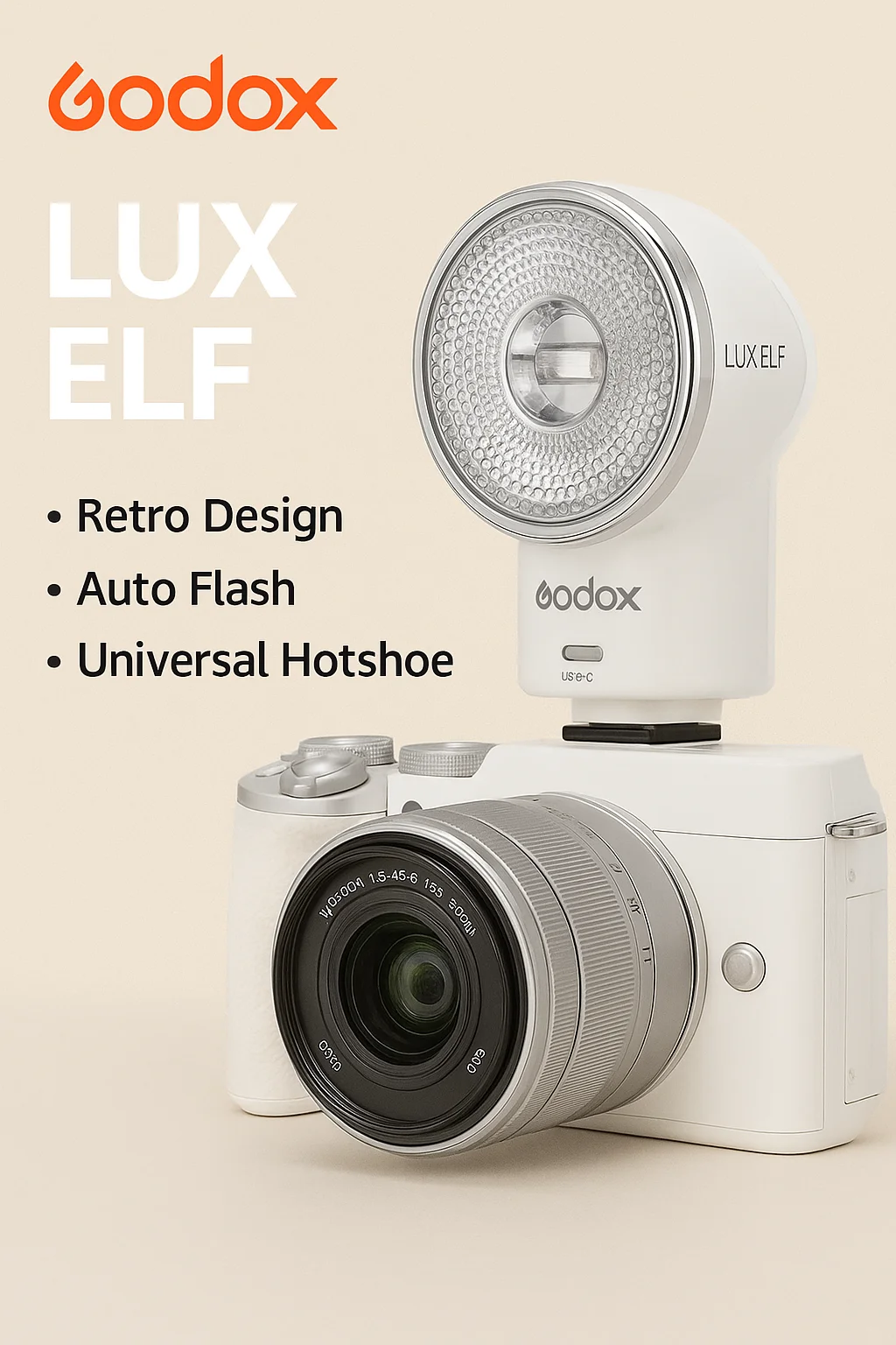 Godox Lux ELF Ретро-вспышка для зеркальных/беззеркальных/пленочных камер — портативная внешняя подсветка для камеры