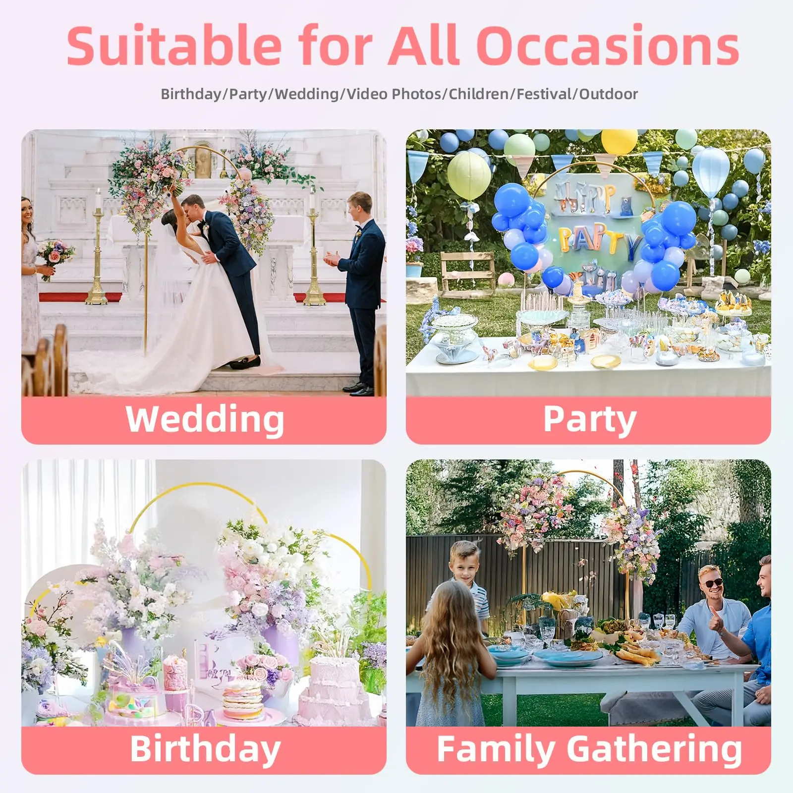 Juego de 1 pieza de soportes de arco de metal dorado para decoraciones de bodas y fiestas de cumpleaños (7,2 pies, 6,6 pies, 6 p