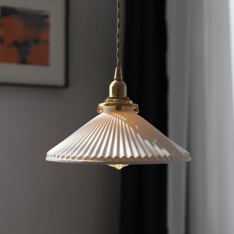 

Nice Japanese Vintage Pendant Lights Dining Room Bedroom Brass Pleats Lamp