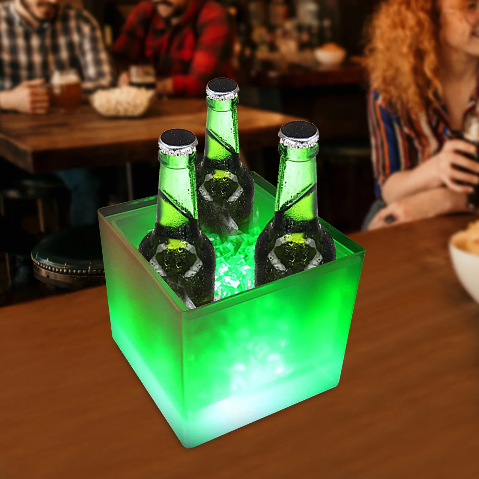 

LED Ice Bucket Multicolor Ice Bucket 3.5L Large Capacity Bucket Double Layer Bucket Body Suitable for Families, Activity Places