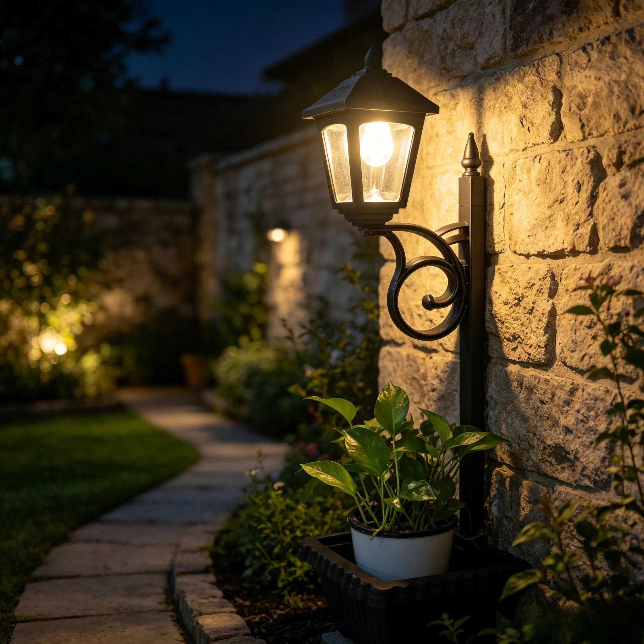 Solar Planter Lamp 2-in-1 Waterproof Solar Planter Lamp Warm White Auto on Off Sensor Outdoor Planter Lamp