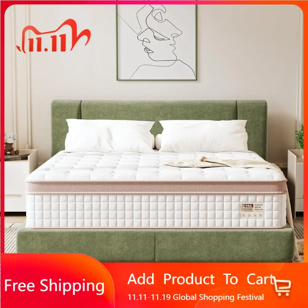 Queen Mattress for Back & Lumbar Support, 100 Night Trial, Individual Pocket Spring Bed, 12 Inch Superior Hybrid Mattress