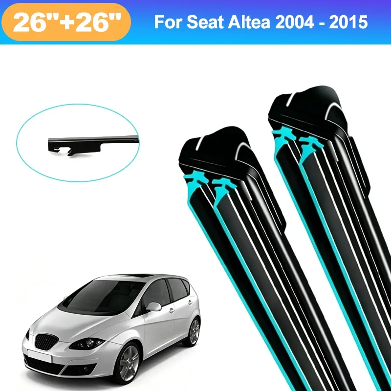 For Seat Altea 2004-2015 26+26 Inch Front Wiper Blades Double Rubber Mute Windshield Windscreen Car Accessories