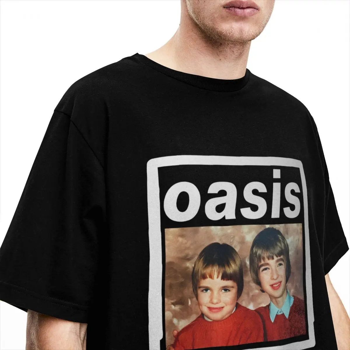 Men T-Shirt 90s O-Oasis Gallagher Band Liam Music Funny Pure Cotton Tees Short Sleeve T Shirt O Neck Clothing Party