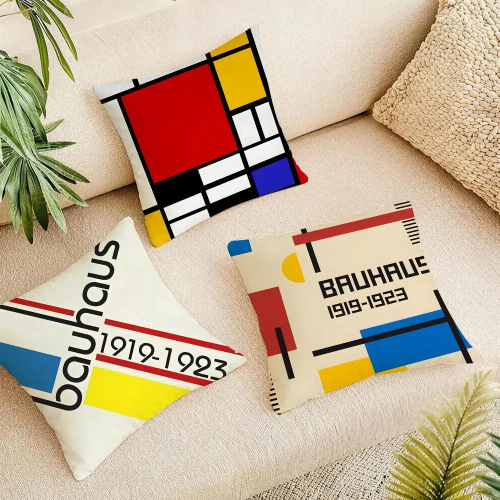 Abstract B-Bauhaus Geometry Cushion Cover Linen Square Pillow Case Naturally Durable Hypoallergenic Gentle On Sensitive Skin