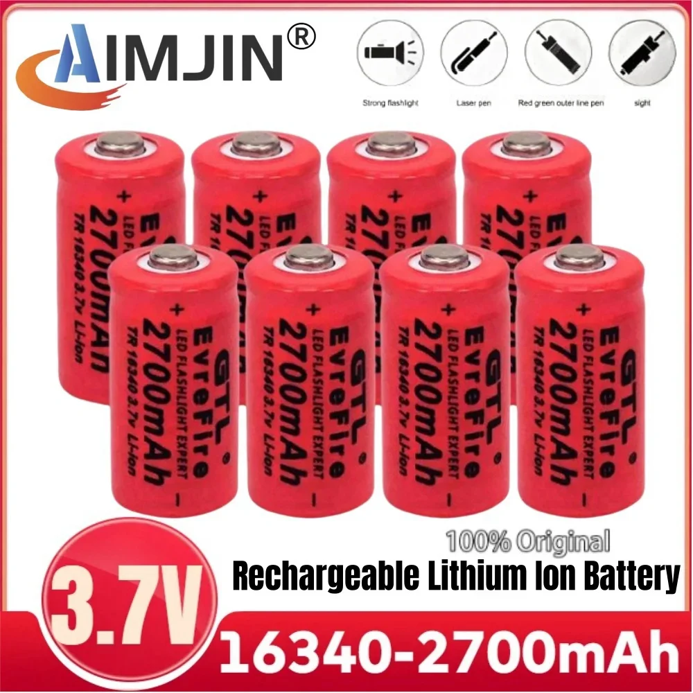 

100% brand new 2700mAh rechargeable 3.7V lithium-ion 16340 cr123a battery for LED flashlight travel wall charger