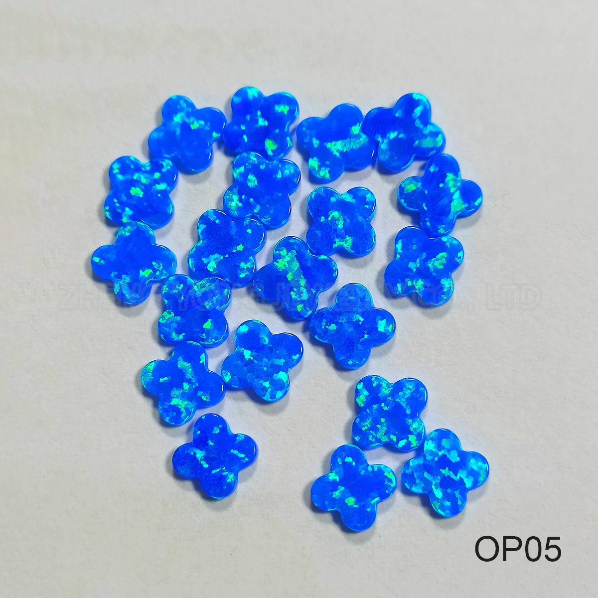 50pcs Lab Created Opal Beads for Jewelry Making Four Leaf Clover Blue Beads for Crafting Inlaying