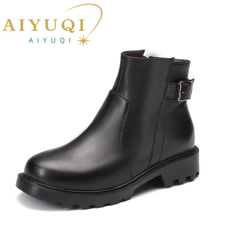 

AIYUQI Ankle Boots Women Genuine Leather 2024 New Thickened Wool Women Winter Boots Large Size 41 42 43 Women's Booties