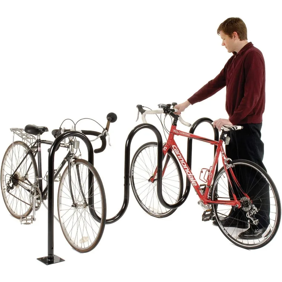 حامل دراجة موجة سعة 68 لتر باللون الأسود مع حامل شفة للتخزين الآمن في الهواء الطلق يحمل ما يصل إلى 7 دراجات بفاءة في شقة الحدائق الحضرية