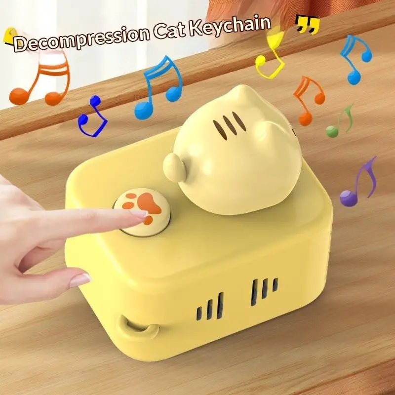 Cute Cat Shaped Stress Relief Fidget Keychain Playful: Sound Pressable Paw Button Office Student Bag Decor