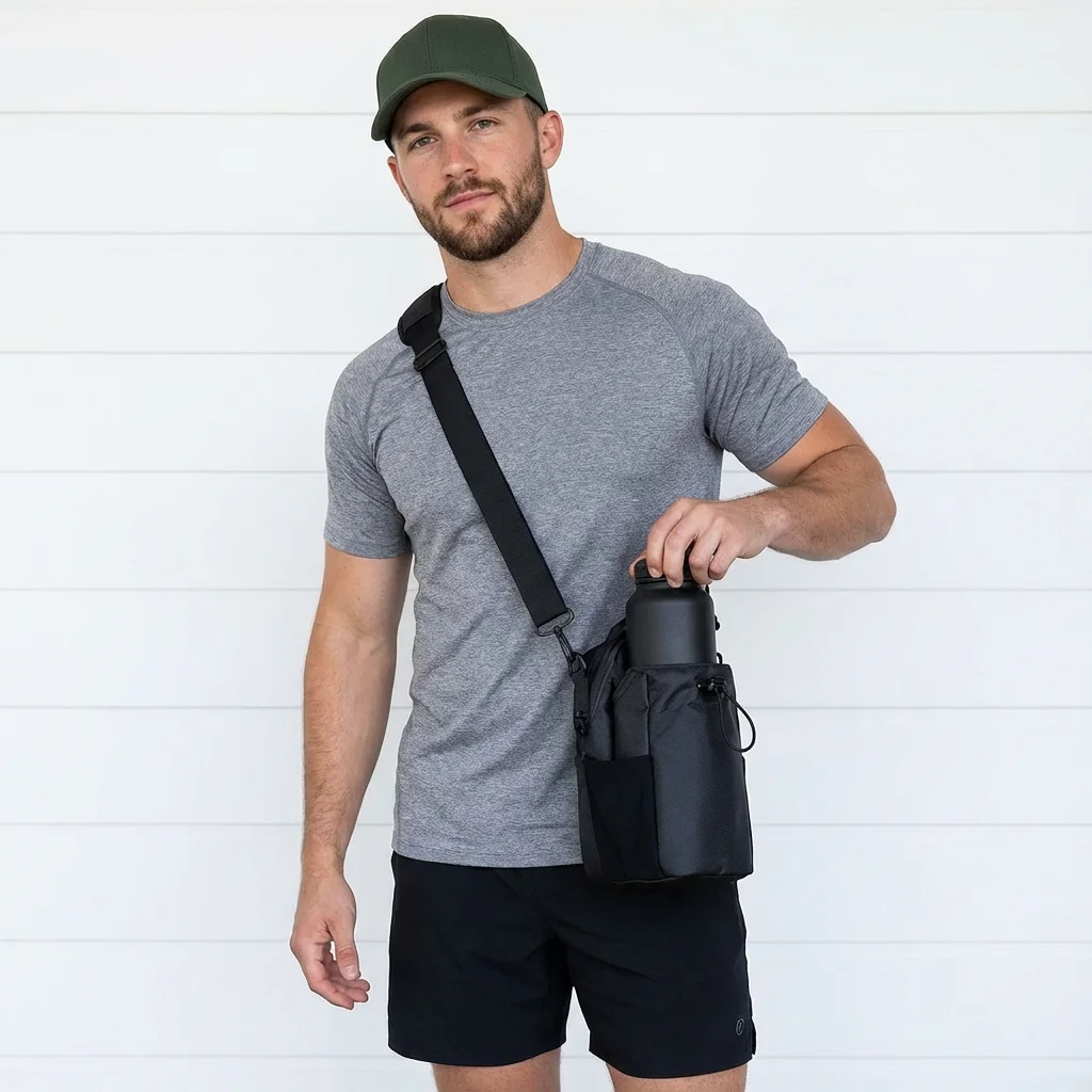 Magnetic Gym Bag for Men and Women – Sling Bottle with Magnetic Attachment | Water Bottle Holder, Gym Pouch, Crossbody Bag for T