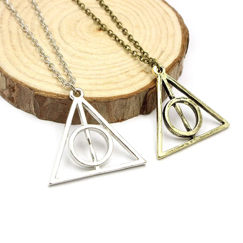 Vintage Silver Color Deathly Hallows Cross Pendant Necklace For Men Retro Gold Triangle Choker Women Gift Jewelry