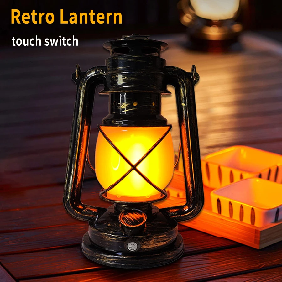 Retro Portable Lanterns Rechargeable Hanging Travel Camping Lamp 3 Modes Dimmable Vintage Decoration Lights for Hotal Bar Room