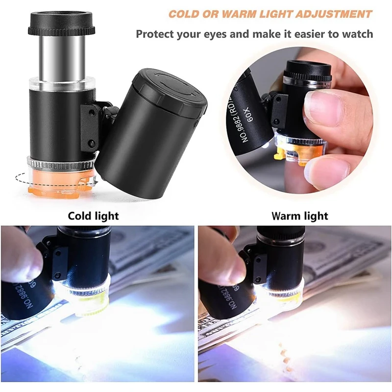 60X Mini Pocket Microscope Jewelers Eye Loupe Portable Magnifying Glass With LED UV Light For Jewelry Diamond Gem