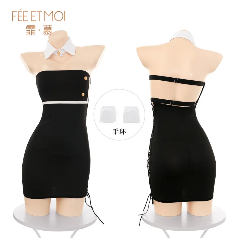 المثيرة المدرب مجموعة الملابس الداخلية الصدر تعريض Bodycon تنورة يمزح موحدة ملابس نوم إغراء ازياء للنساء #5