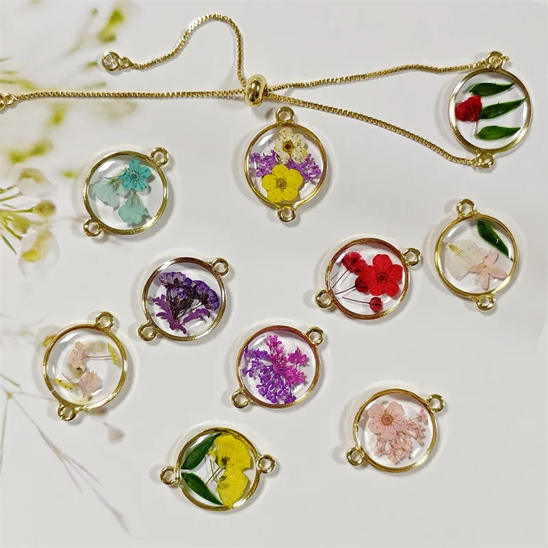 Min 20pcs/lot color 26*19mm flowers core geometry rounds shape resin alloy beads with two hanger diy jewelry garment accessory