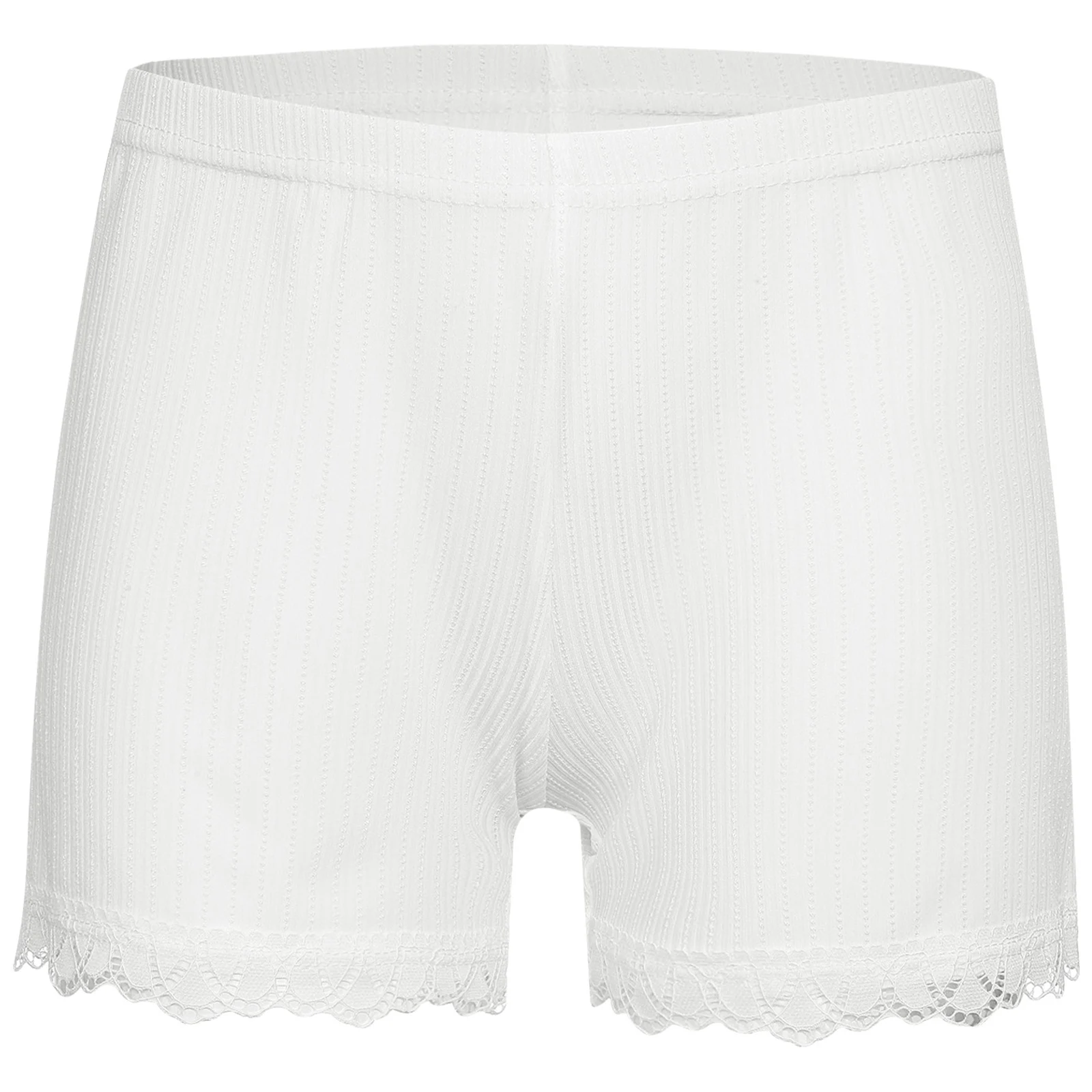 

Kids Girls Lace Trim Ribbed Shorts Safety Pants Summer Breathable Elastic Waistband Solid Color Panties Underwear Beachwear New