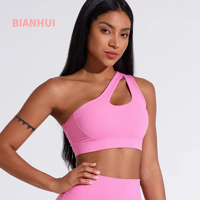 

BIANHUI Sports Bra Hollow Out Single Strap Yoga Bra For Women Detachable Back Training Outerwear Yoga Vest Gym Workout