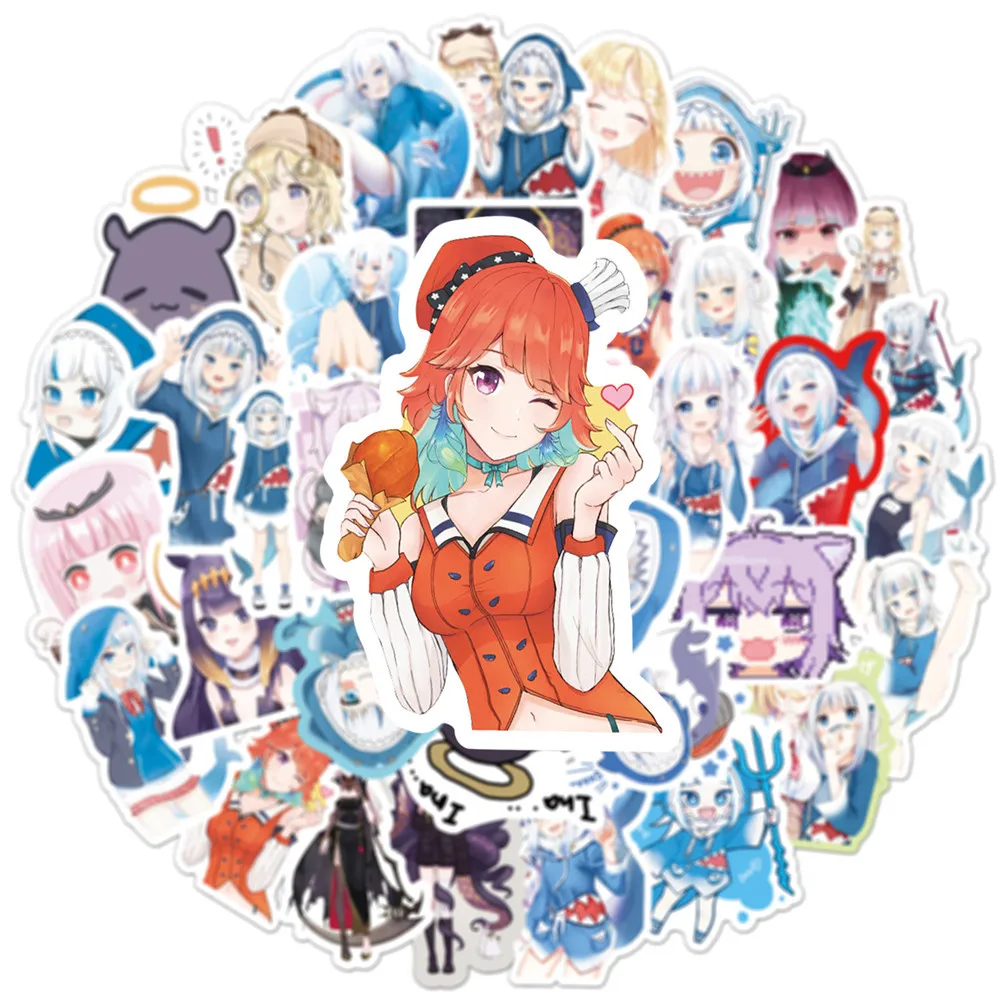 

10/50PCS Gawr Gura Stickers Shark Girl Sticker Cartoon Image Graffiti Decals Suitcase Fridge Laptop Guitar Car Bike Kids Toys