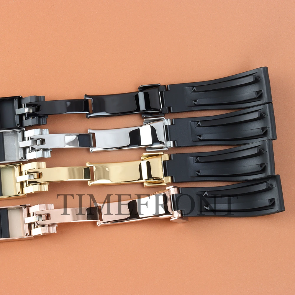 20mm NH35 Gold/Black Silicone Rubber Strap Folding buckle For GMT SUB NH35 NH36 Watch Case 40mm High Quality Rubber Bracelet