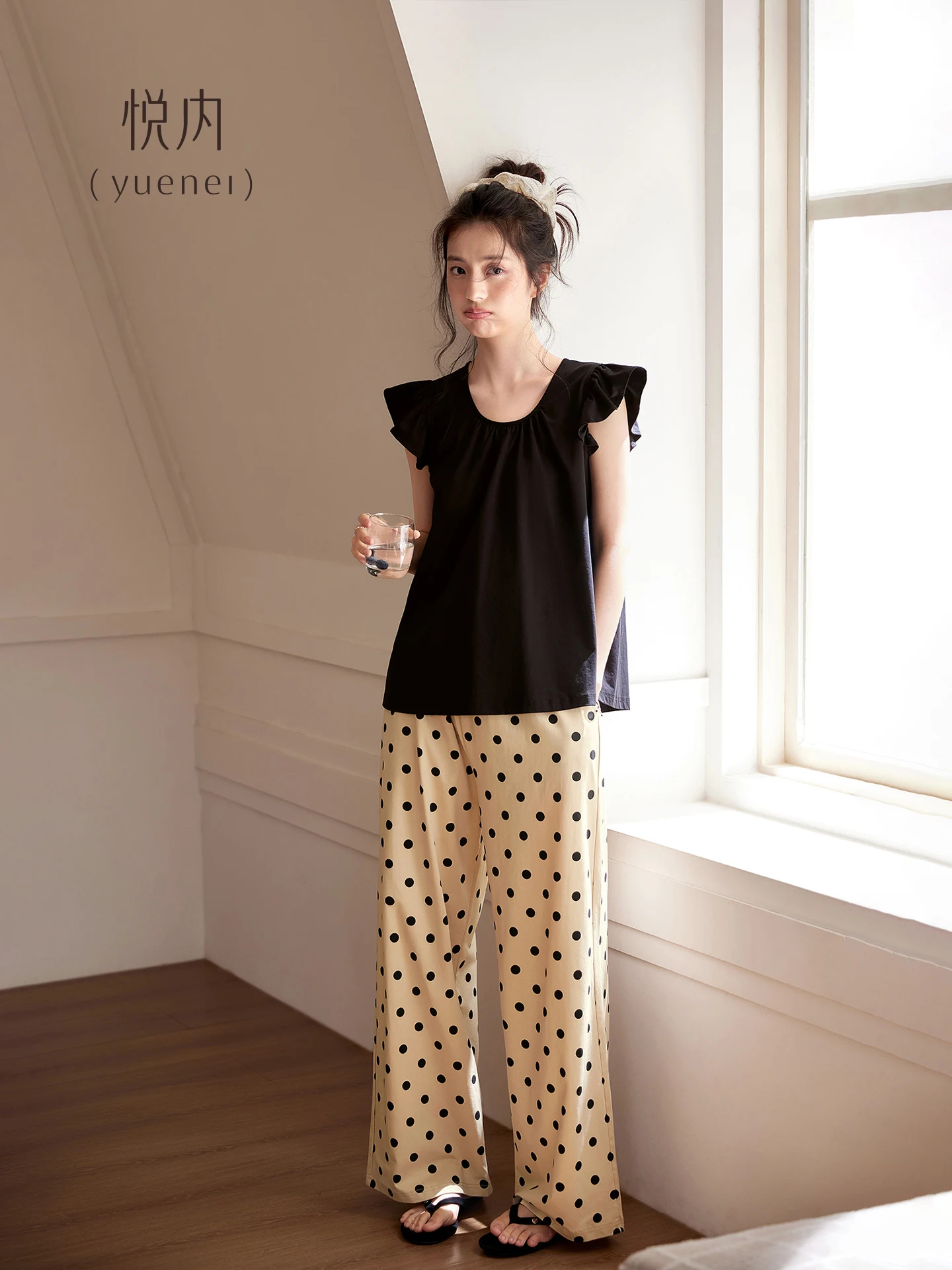 pure-cotton-summer-sleepwear-women's-style-with-chest-pad-casual-sleeveless-long-pants-home-clothes-sweet-lace-hem