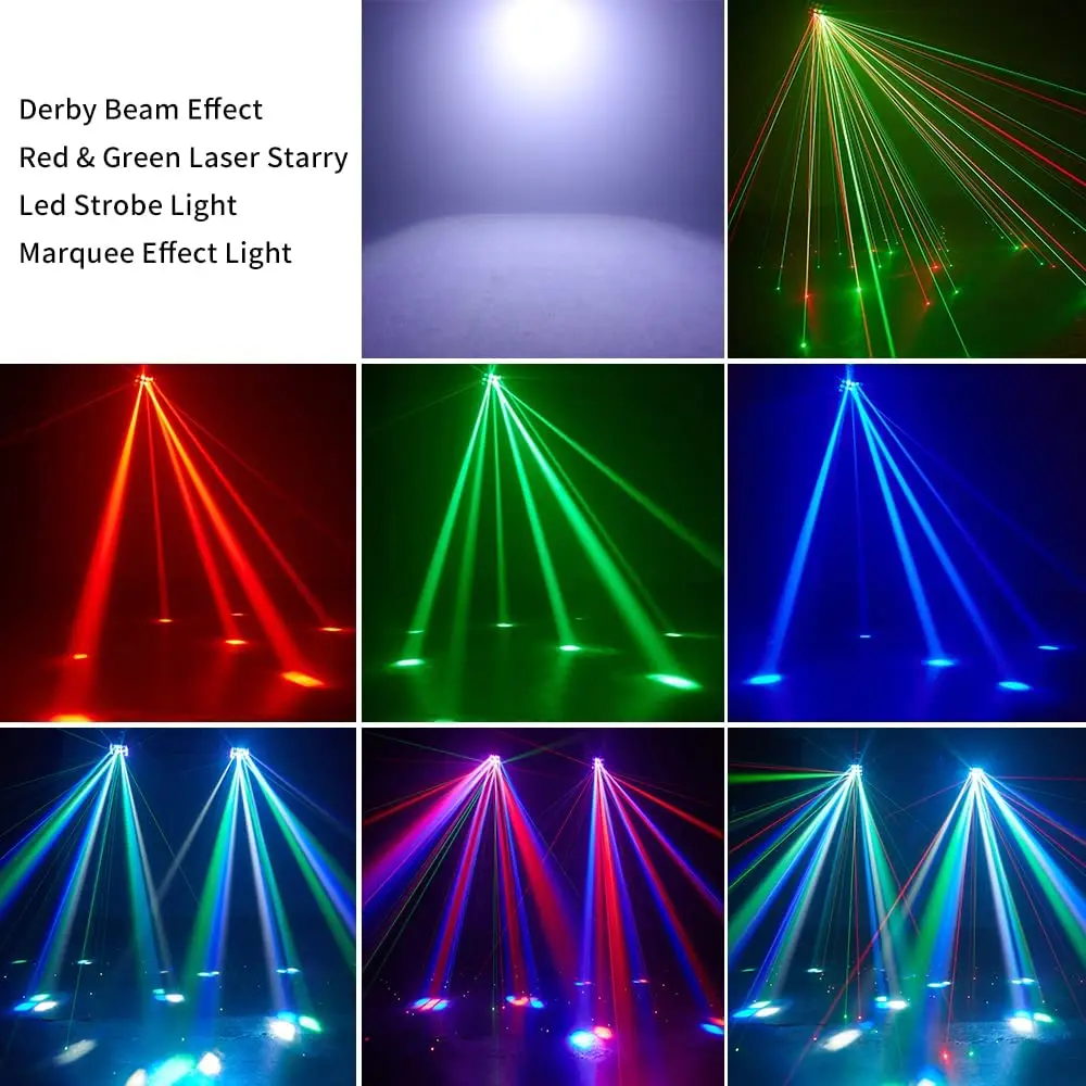 DJ Lights Stage Party 4 in 1 RGBW Derby Beam Red Green Starry Led Strobe Dynamic Marquee Remote DMX Control Great for Disco