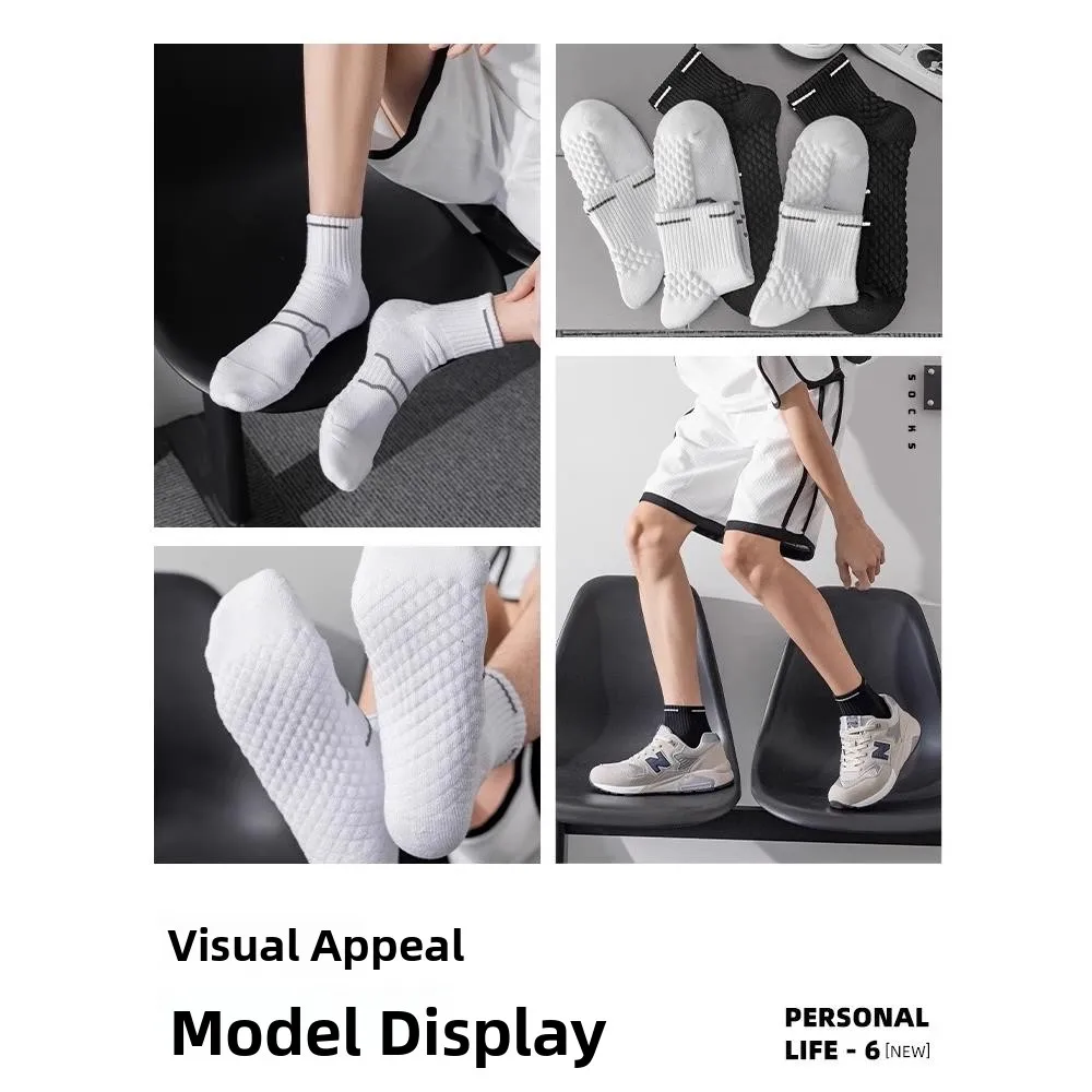 Zhuji Men's Mid-Calf Sports Socks Pure Color Cotton Sweat Absorbent Anti-Odor Running Basketball Socks Professional Athletic ...