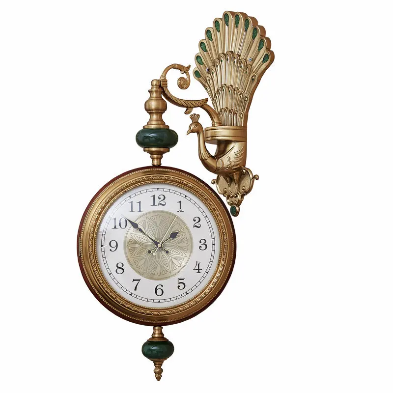 Lishida own factory direct sales peacock European electroplating living room silent double-sided clock American living