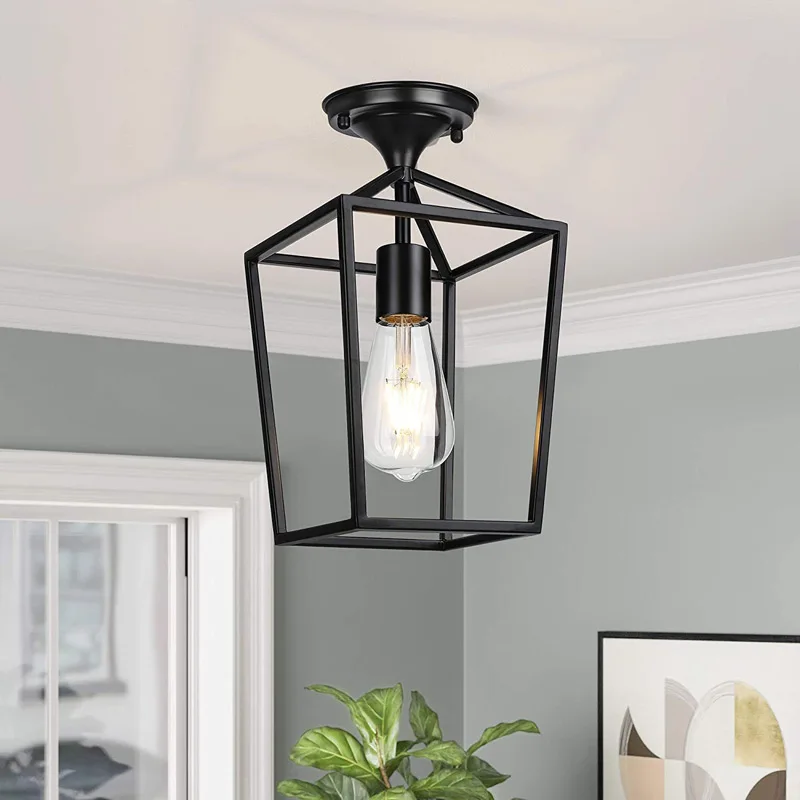 

Iron Ceiling Lamp Nordic Living Room Black American Retro Industrial Style Bedroom Balcony Corridor Single Head Ceiling Light