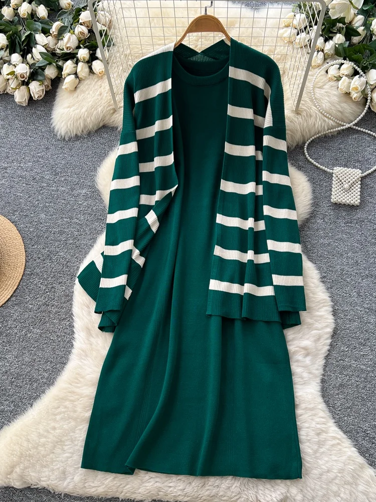 Casual los gebreide Dr en Jaet-set voor dames Svel Long Sve rond Ne Streeppatroon Herfst Winter Faion En...