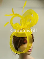 Fashion Mesh Hair Fascinator Pillbox Cap Fancy Feather Headpiece Women Wedding Church Millinery Cap Bride Net Hair Accecssories